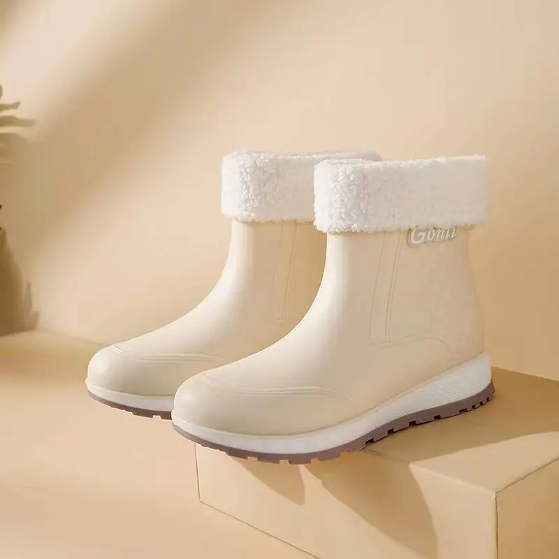 Women's Autumn Winter Rain Shoes Thick Bottom Non Slip Were Resistant Waterproof  Rain Shoes High Top Cover Foot  Walking Shoes images - 6
