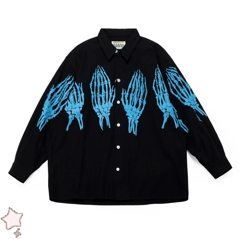 Men Women Hawaiian Graffiti Print Long Sleeve Shirts High Street Hip-Hop Shirt