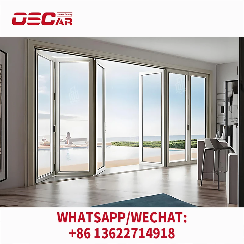 Складная дверь из алюминиевого сплава с узкой тонкой рамой 3-панельная