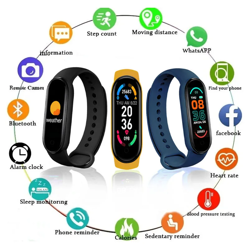 

Color Screen Smart Bracelet Sleep Monitoring Sport Bracelet Heart Rate Blood Pressure Monitor Smart Watch Music Control Watch