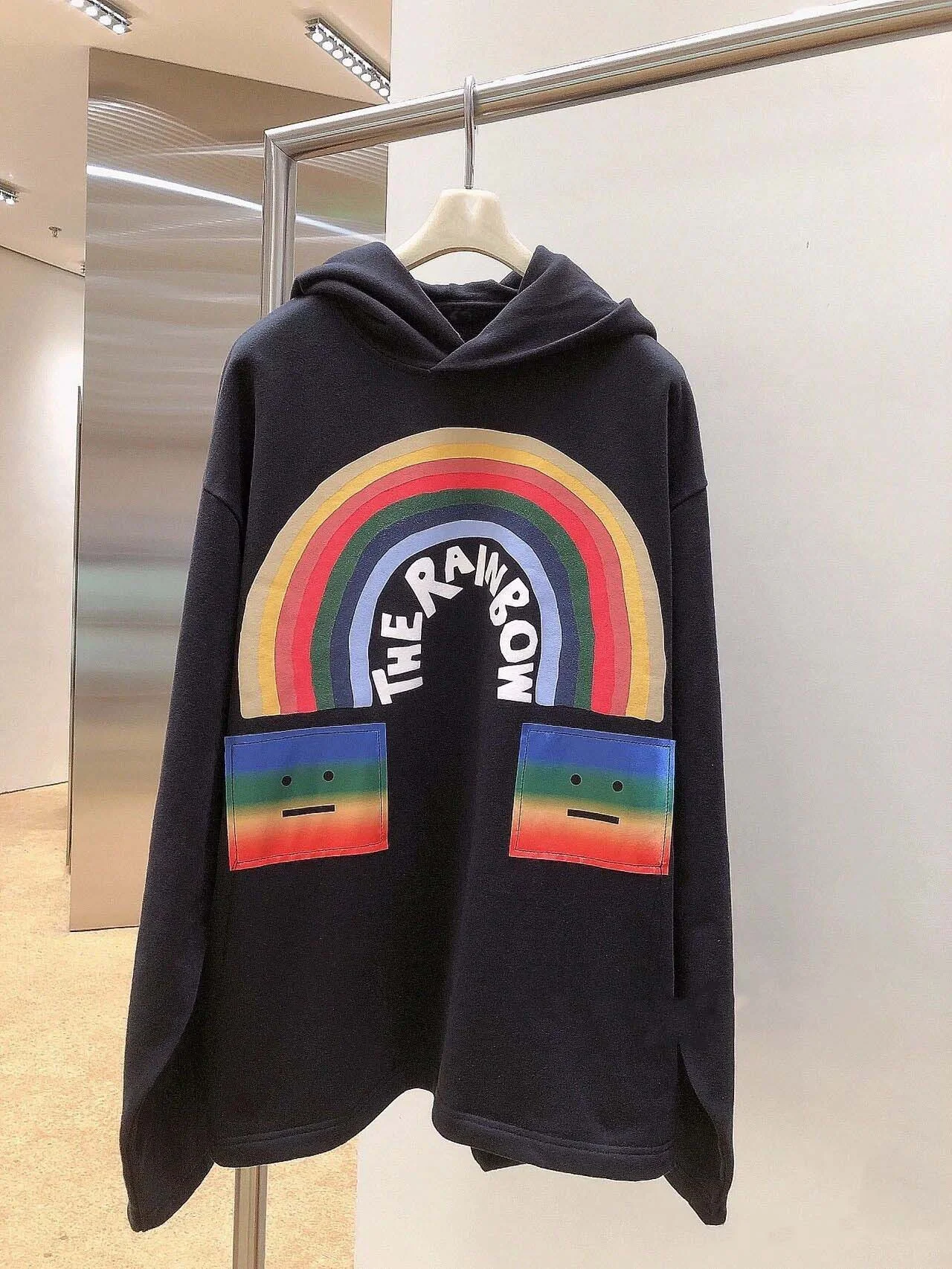 

22ss new AC studios Swedish minority rainbow smiling face letter loose Hoodie acne men's and women's fashion fleece sweater