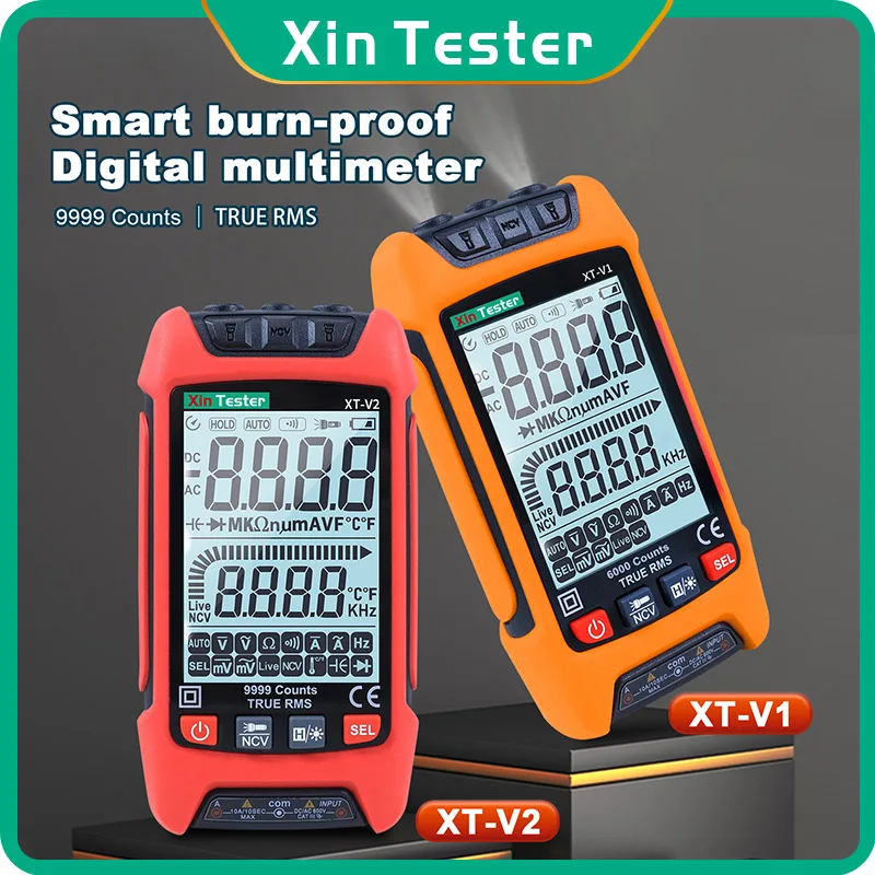 

Xin Tester Auto range Digital Multimeter 9999 Counts TRMS AC DC Voltmeter amp NCV Resistance Capacitance Temp Transistor Tester