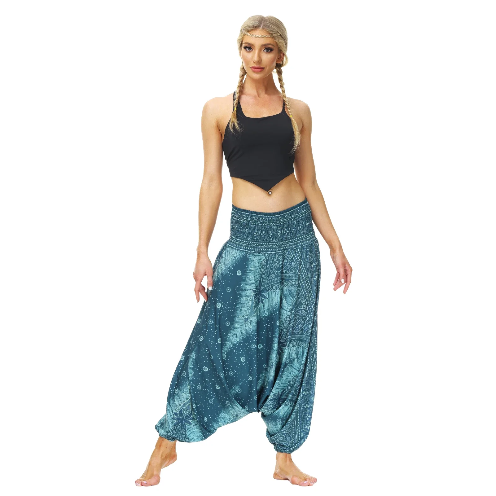 

Women's Pants Loose Trousers Boho Baggy Aladdin Harem Pants Capris Elastic Waist Casual Bohemian Pant woman Clothing