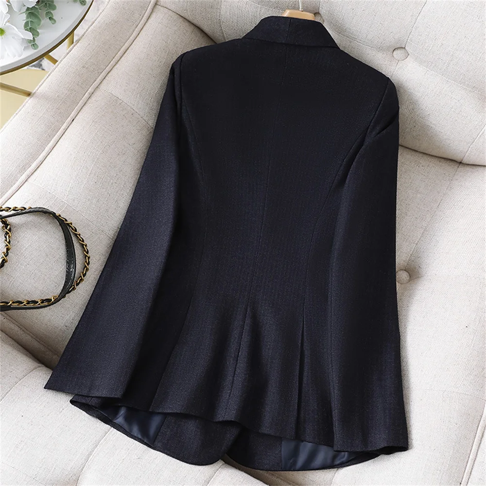 Vintage Women's Formal Pant Sets 2023 Dark Blue Female Blazer Jacket +Trouser Suits Office Lady Business Work Wear 2 Piece Sets