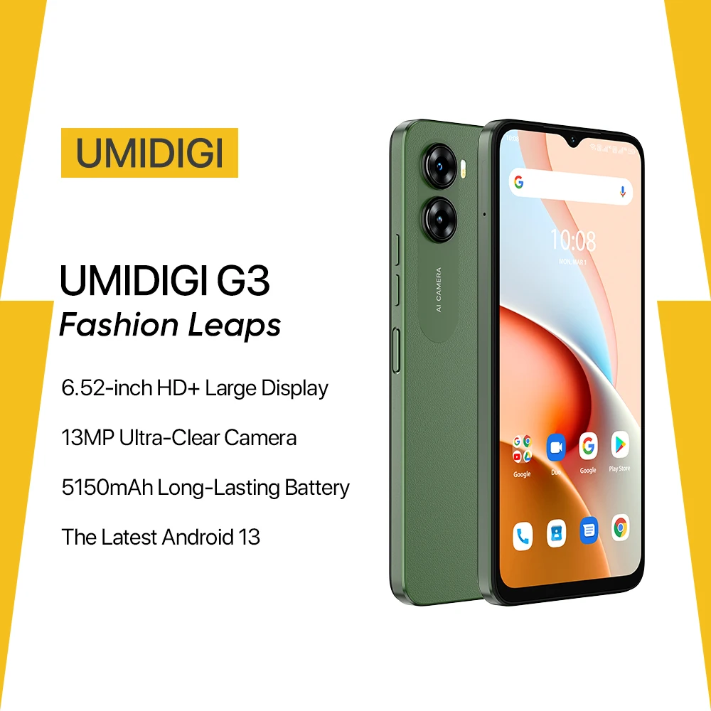 

UMIDIGI G3 Smartphone, Android 13 , Helio A22, 4GB+64GB, 13MP Camera, 5150mAh Battery, Dual SIM 4G Cellphone