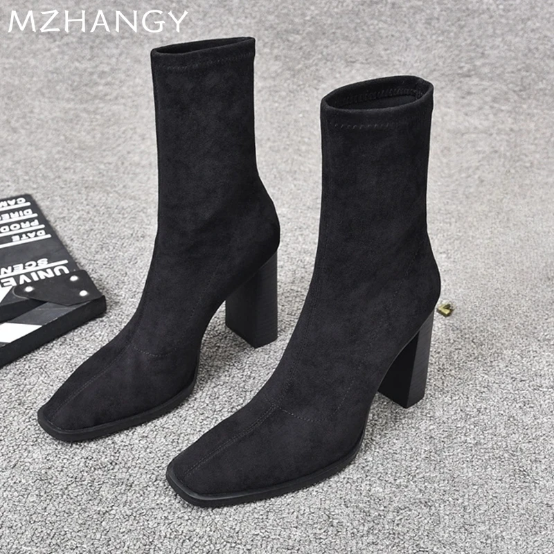 Кожаные женские ботильоны пикантные элегантные туфли на высоком каблуке