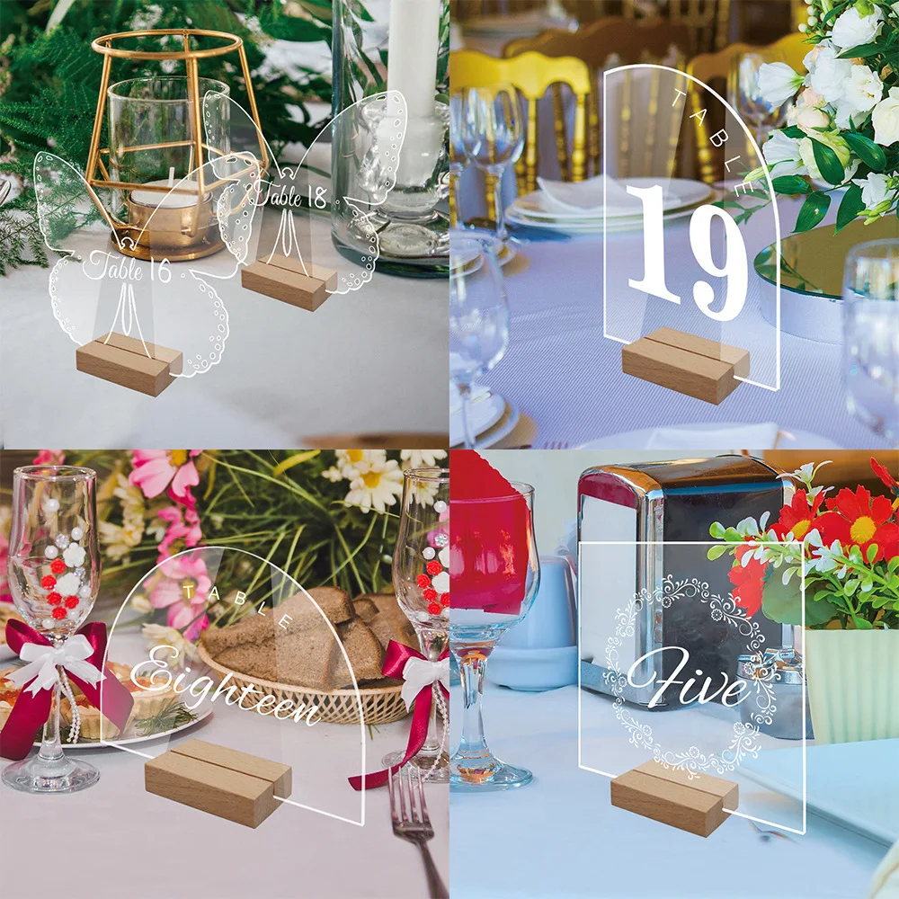 

Acrylic Wedding Table Number Sign DIY Blank Clear Display Signs with Wooden Base for Wedding Party Event Table Decoration