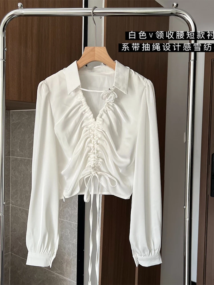 

Женская однотонная блузка с V-образным вырезом, длинным рукавом