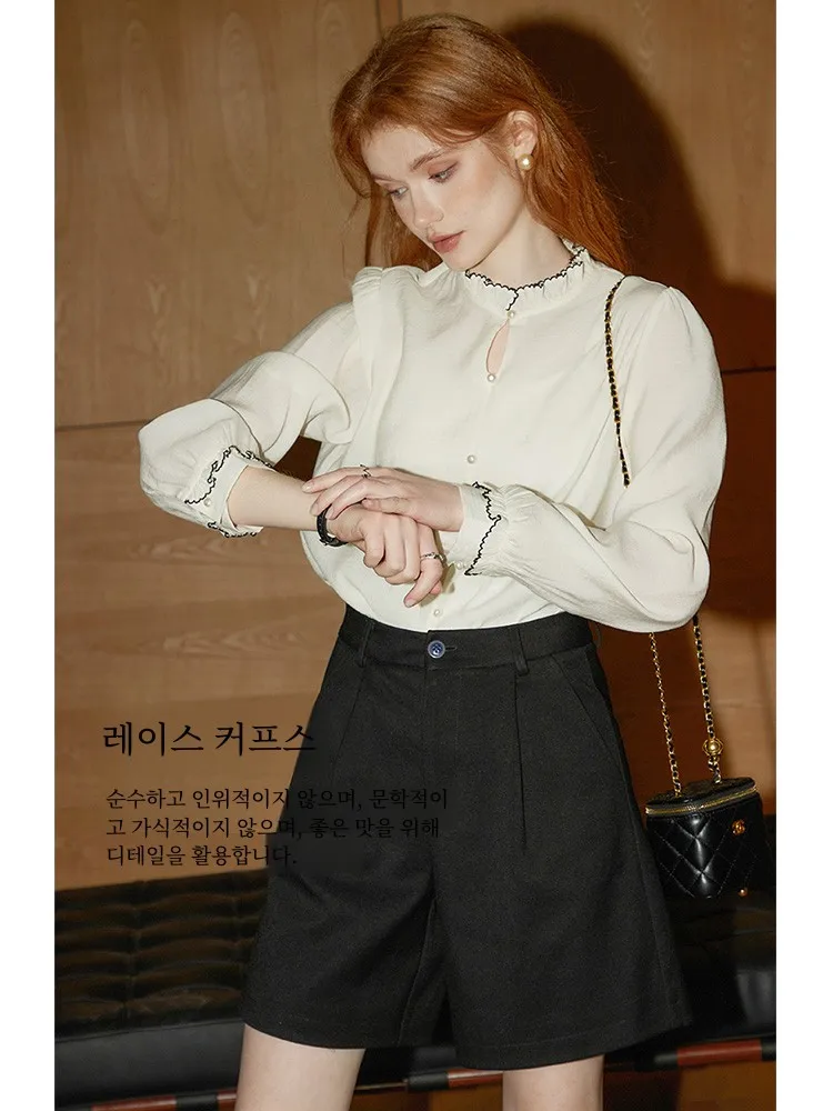 Kuenmawei Socialite Fan Рубашки с длинными рукавами Женская одежда 2024 осенний новый