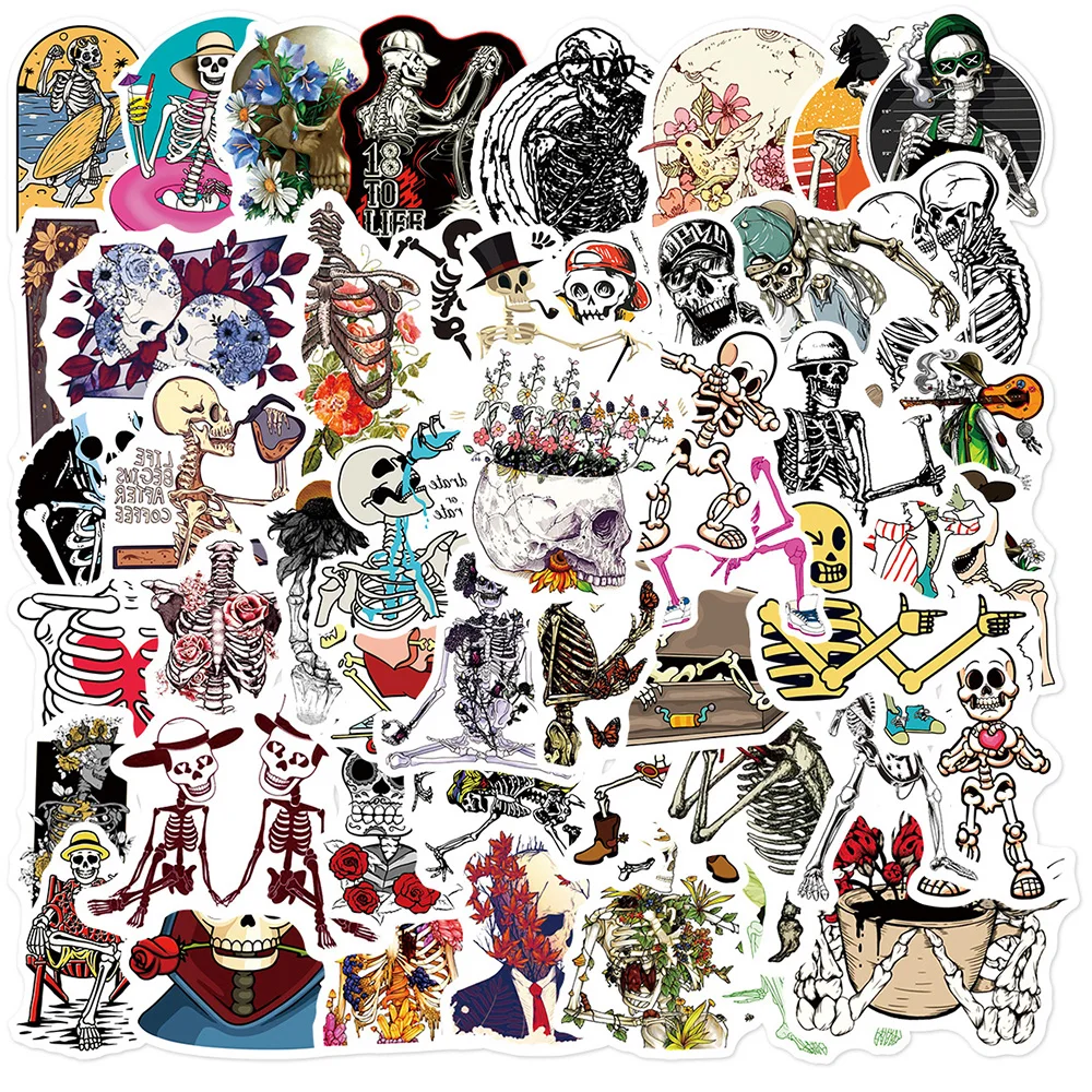 

10/30/50pcs Colorful Goth Skeleton Aesthetic Stickers for Kids Toy Waterproof Graffiti Laptop Phone Case Car Cool Horror Sticker
