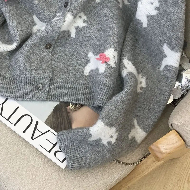 Женский модный жаккардовый кардиган с милой мультяшной собакой милый шикарный