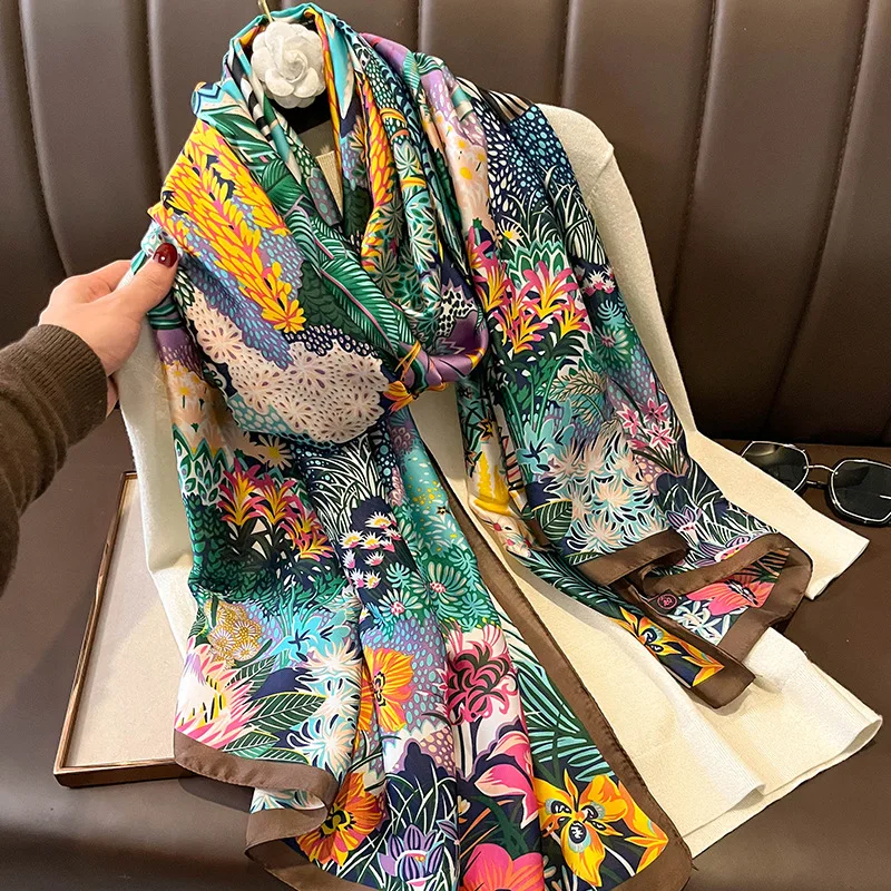 

Женский Шелковый зимний шарф, роскошный дизайн, женская пляжная шаль с принтом, шарфы, модный гладкий платок, Женский хиджаб 80x180 см