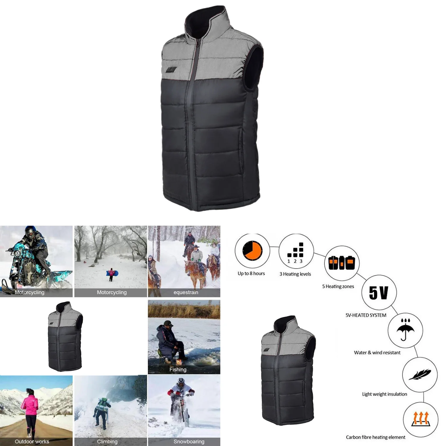 

Winter USB Heating Vest Men Single Switch Electric Heated Vest Jacket For Outdoor Camping Fishing Warm