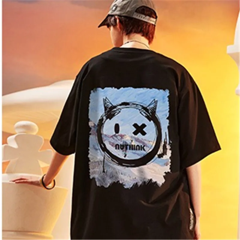 Футболка мужская с принтом дьявола Классическая тенниска оверсайз в стиле