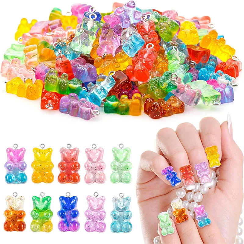 

30pcs Gummy Bear Nail Art Decoration 3D Kawaii Nail Art Charms Resin Candy Colorful Bear Pendant Cute Manicure Accessories