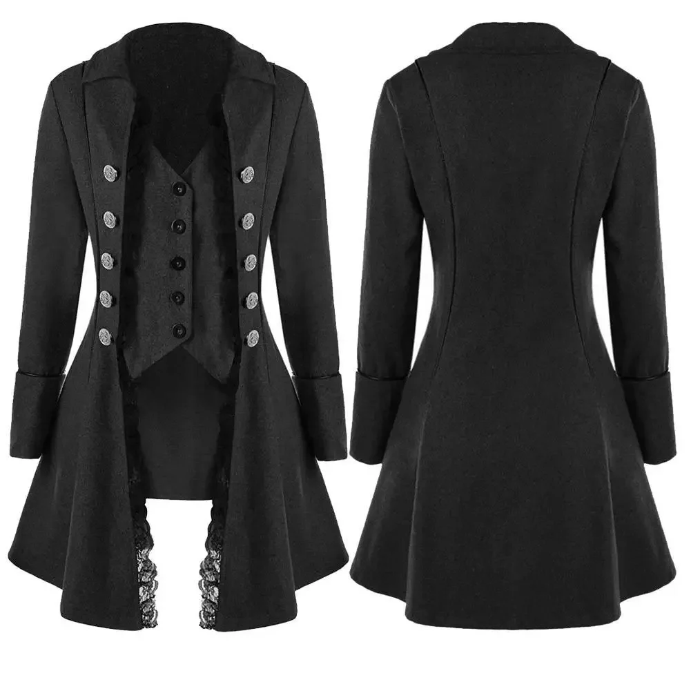 

Женская куртка пальто средневековое Ретро Кружевное викторианское готическое пальто на пуговицах с длинным рукавом в стиле стимпанк костюм для Хэллоуина