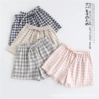 summer cotton and linen shorts schoolgirl girls plus size printed plaid pants new all match wide leg pants casual loose shorts