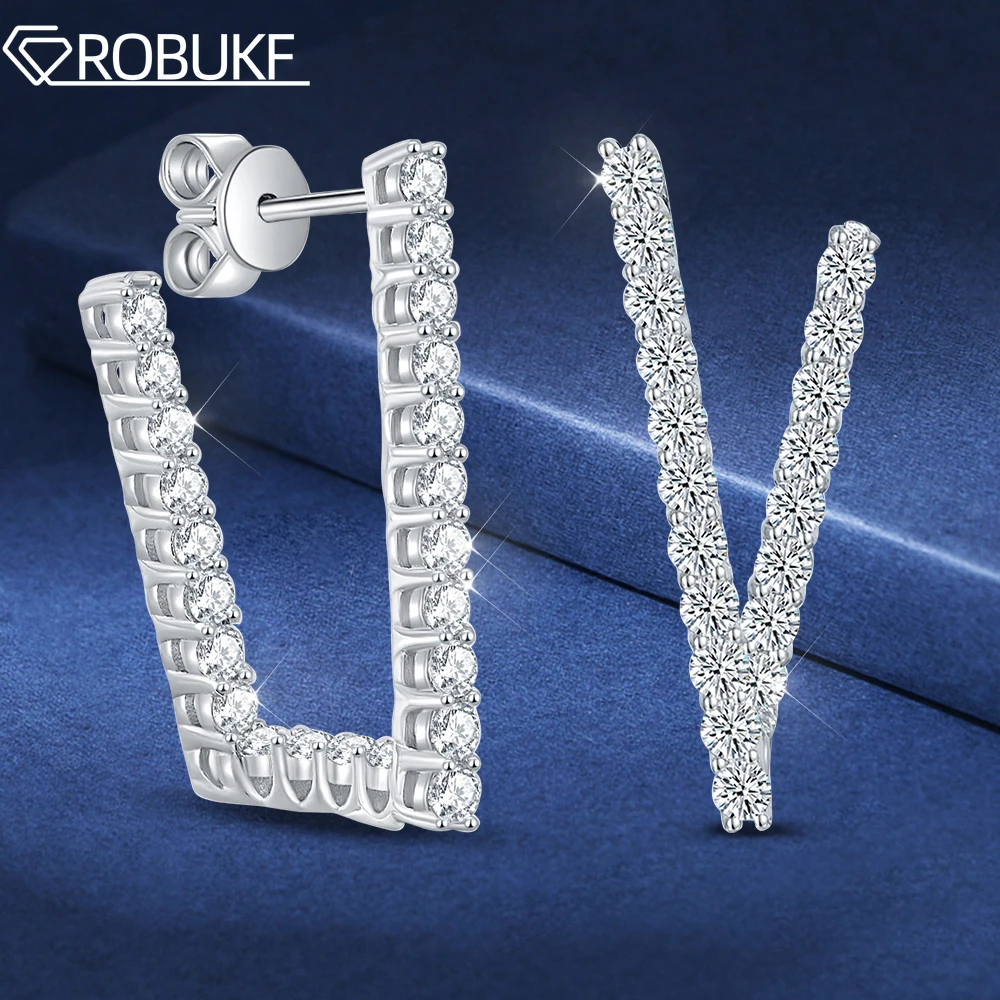 

1.24ct Full Moissanite Hoop Earring Brilliant Lab Diamond 100% S925 Sterling Silver Square Irregular Earrings Jewelry for Women