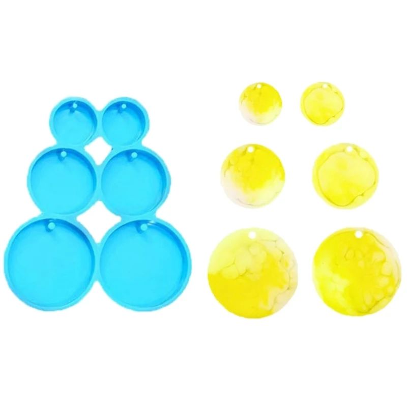 

4XBF Round Keychain Silicone Mold Circle Keychain Charm Epoxy Resin Molds with Hole