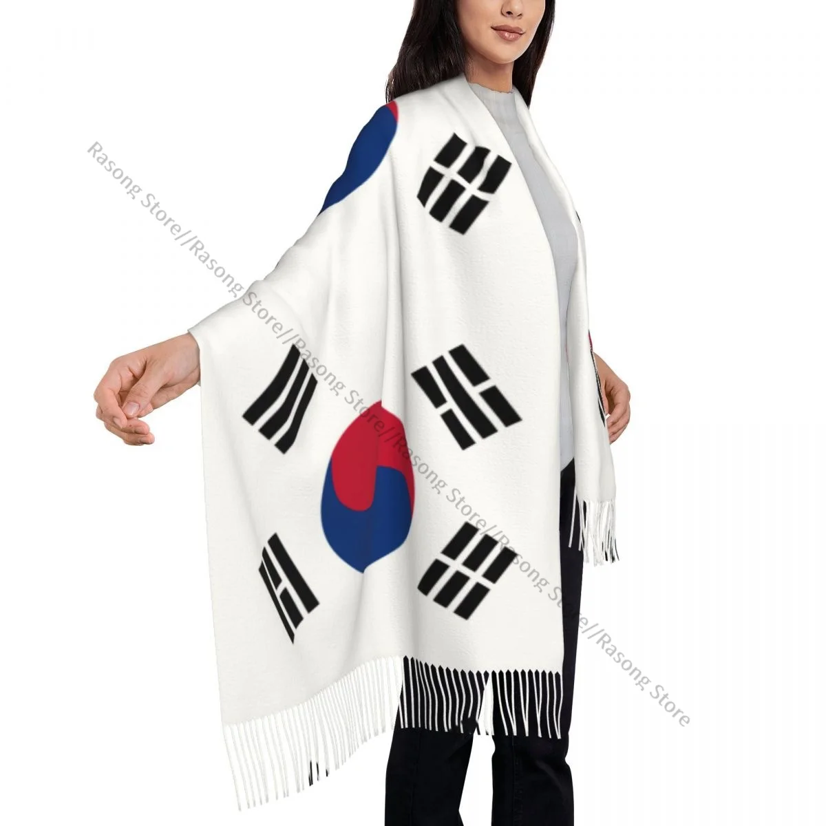 Шарф с кисточками большой размер 196*68 см зимняя теплая шаль из пашмины буфанда