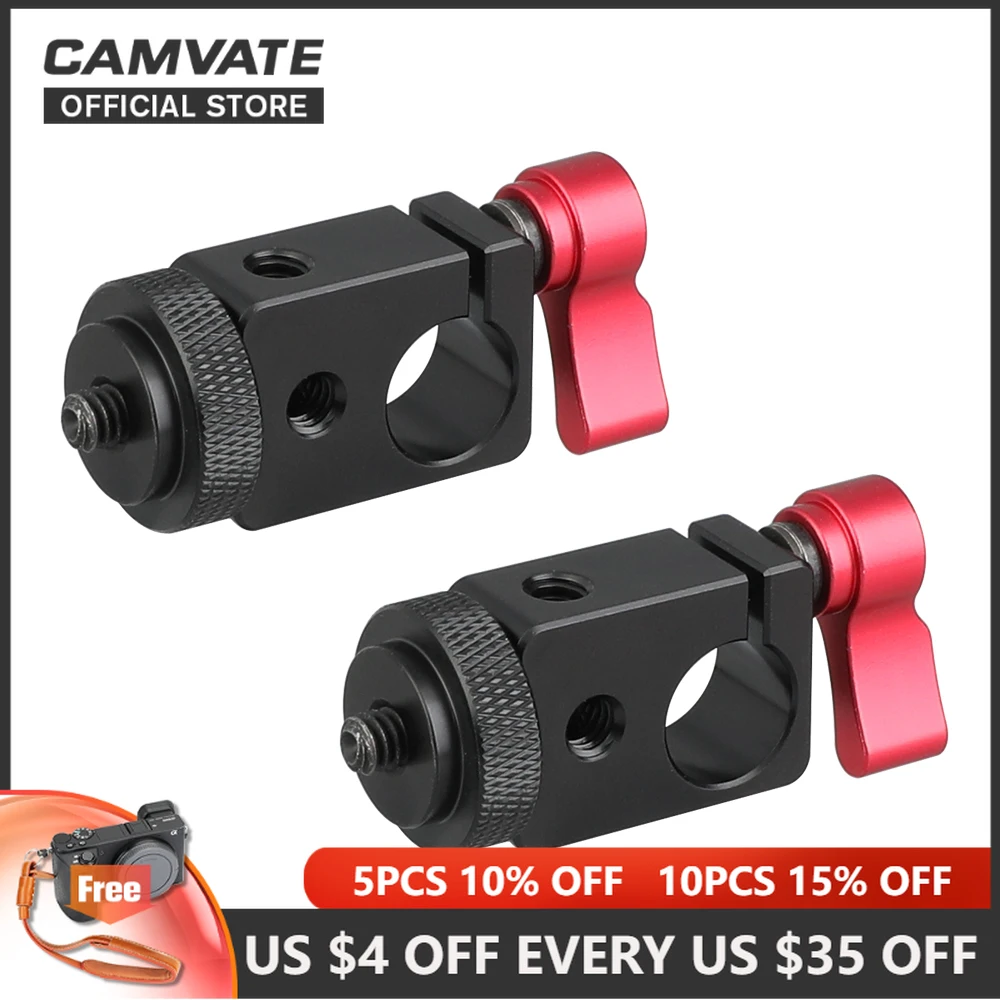 

CAMVATE 15mm Single Rod Clamp Adapter With Thumbscrew Locking Knob 1/4"-20 threaded Mount For Camera Monitor Mic Video Light