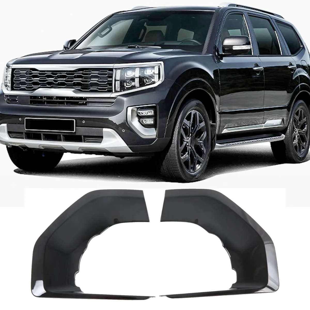 

For KIA MOHAVE 2020 2021 2022 Front Fog Light Lamp Cover Trim Foglight Bezel Decoration Frame Bright Black