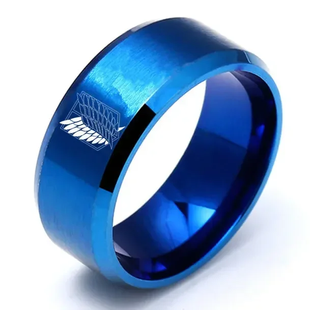 8mm Attack on Titan Black sliver Stainless Steel Ring Wings Of Liberty Flag Finger Rings For Men Women Jewelry Anime Fans