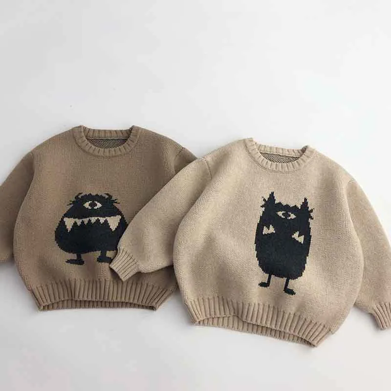

Новинка весны 2023, детские свитера, трикотажная одежда для девочек с мультяшным принтом и круглым вырезом, свитеры для мальчиков, детская одежда, свитер оверсайз