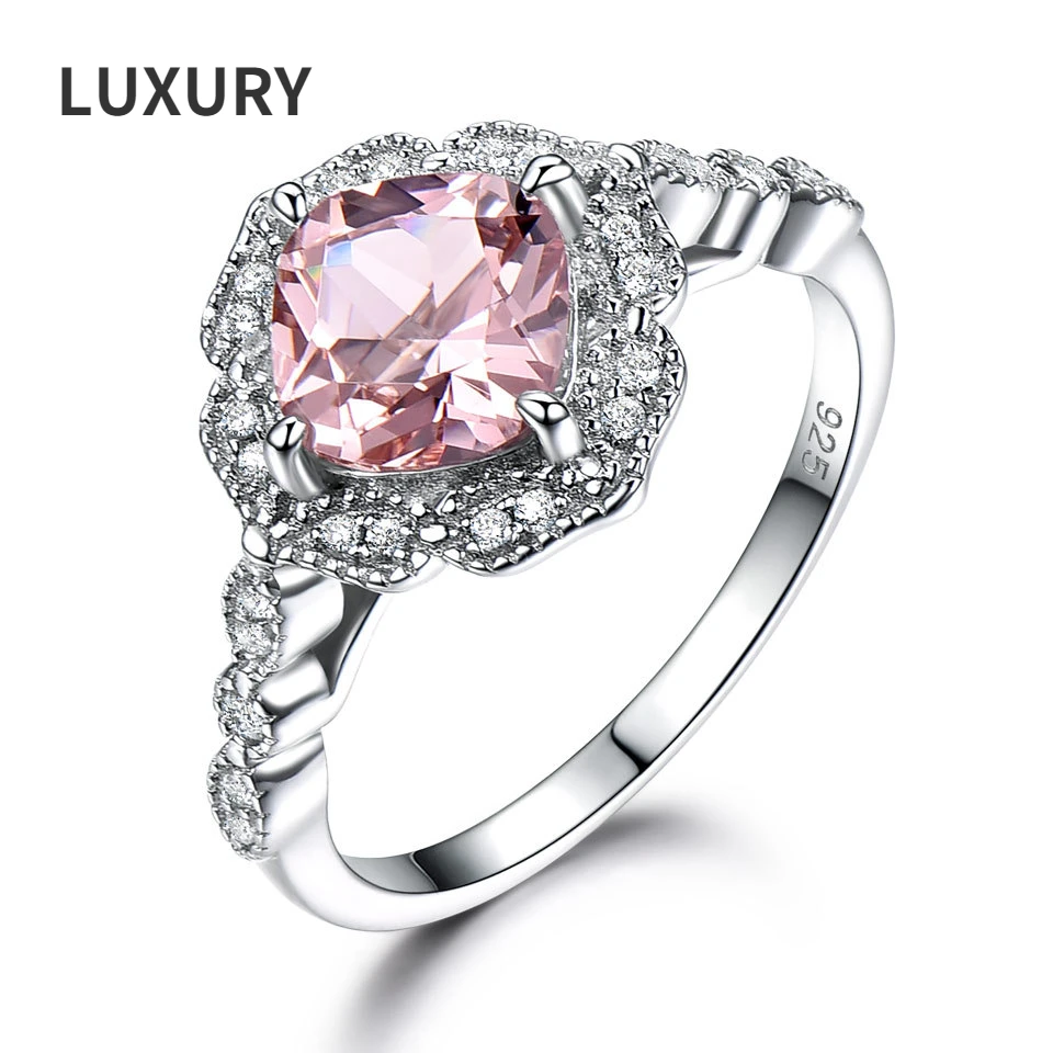 

Luxury 100%S925 Sterling Silver 7mm Pink morganite Gemstone Rings For Women Party Fine Jewelry