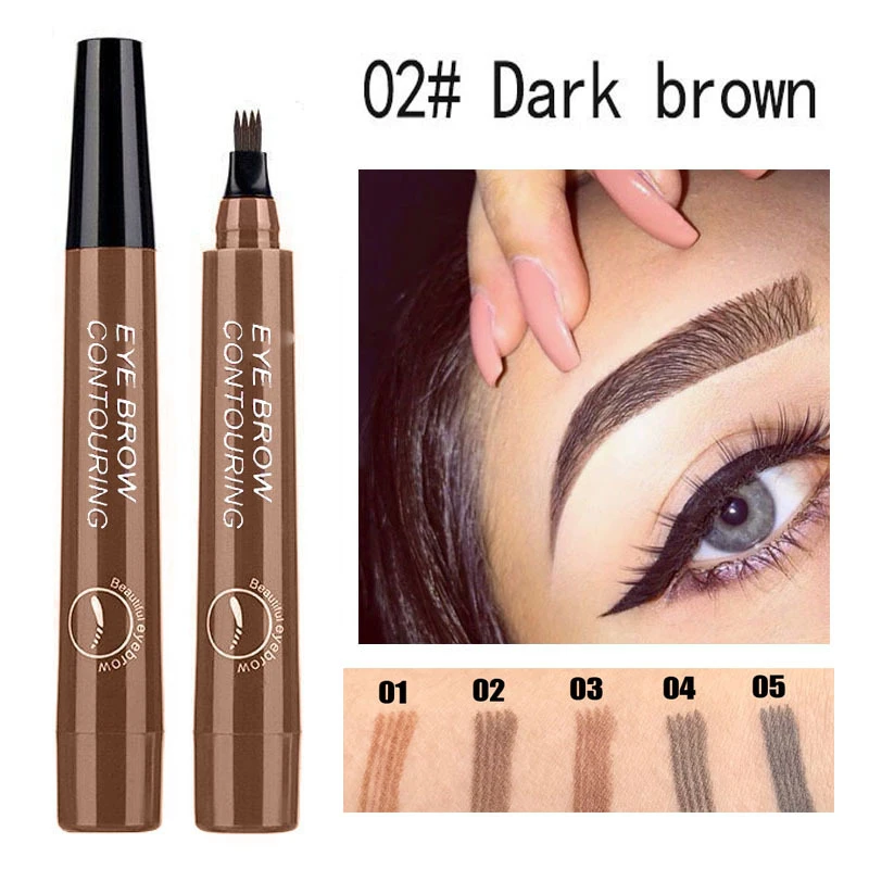 

4 Fork Tips Eyebrow Pencil Waterproof Eyebrow Tattoo Pencil Long Lasting Liquid Eye Brow Pencil Long-wearing Color Eyebrow Pen