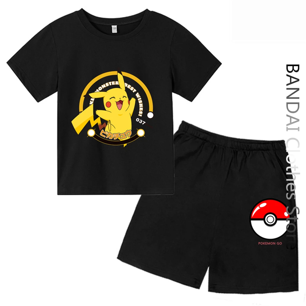 

Boy Pokemon T-Shirts Girl Clothes Girls Cartoon 3-14Year Children Fashion T-Shirt Set Summer Pikachu Men Women Casual Tops