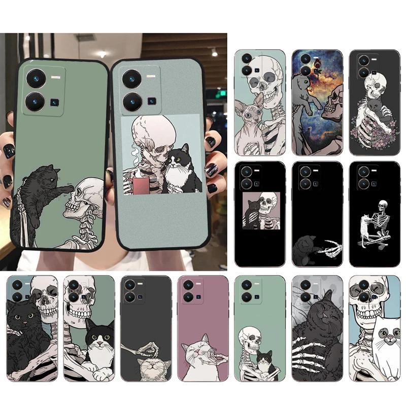 

Skeleton Cat Phone Case for VIVO Y53S Y33S Y22S Y11S Y31 Y21 Y70 Y20 Y21S Y72 Y35 Y51 Y01 V23E V21 V23 V21E Funda
