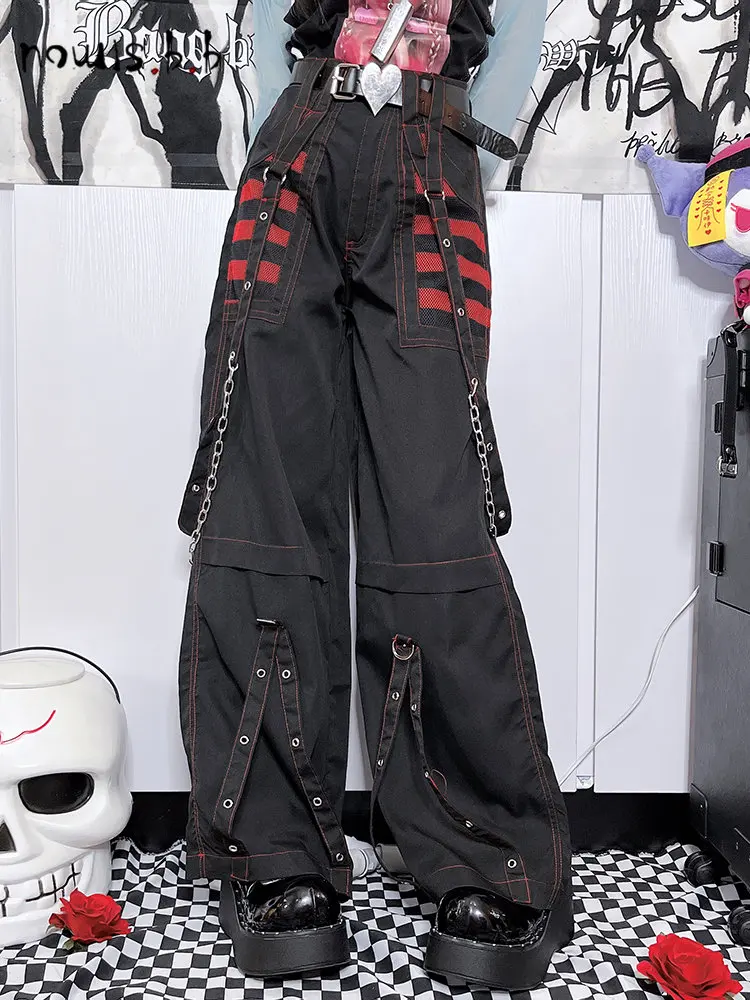 

Брюки-карго женские составного кроя с широкими штанинами и полосками