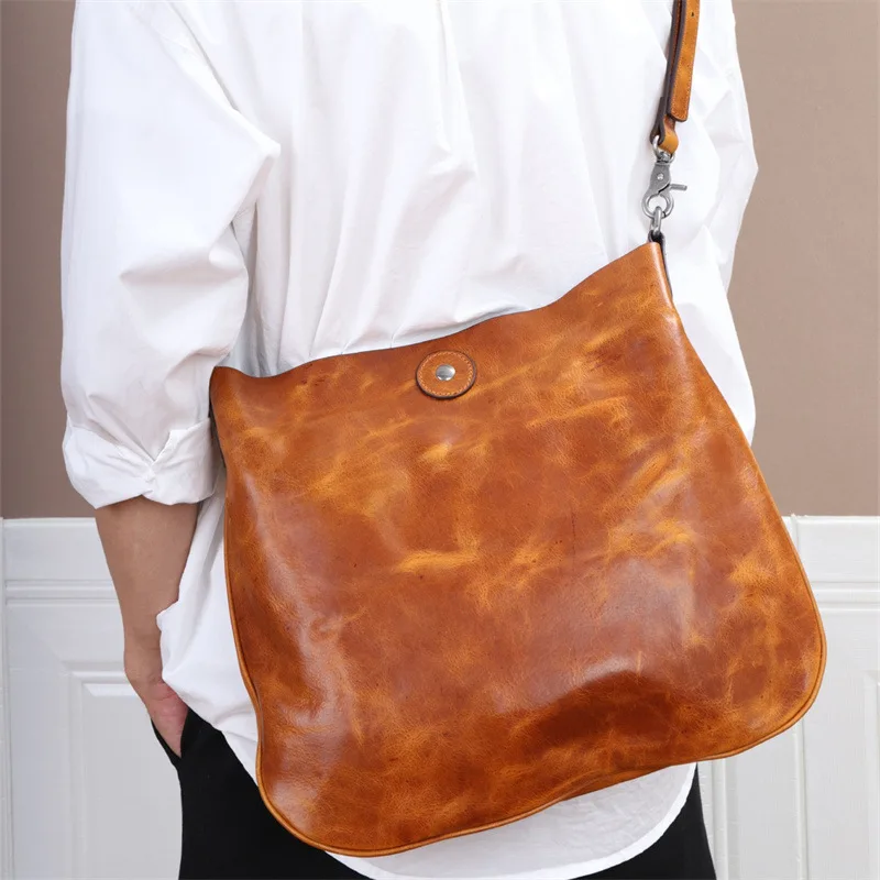Vintage Genuine Leather Shoulder Bag For Men High-Capacity Strap Men's Messenger Bags Male Luxury Crossbody Bag