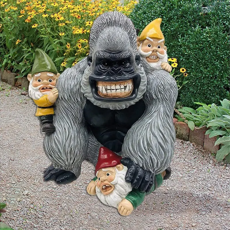 

Angry Gorilla Eating Gnomes Garden Yard Art Decor Gorilla Garden Ornament Decoration Home Decor Indoor Outdoor Statue