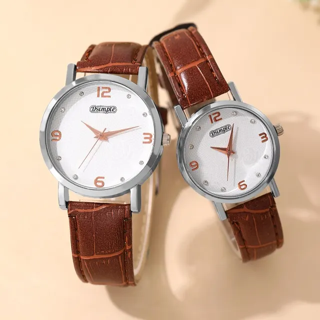 2PCS Fashion Couple Set Watches Luxury Men Women Business Casual Leather Quartz Watch Simple Brown Wristwatch Reloj Mujer 4