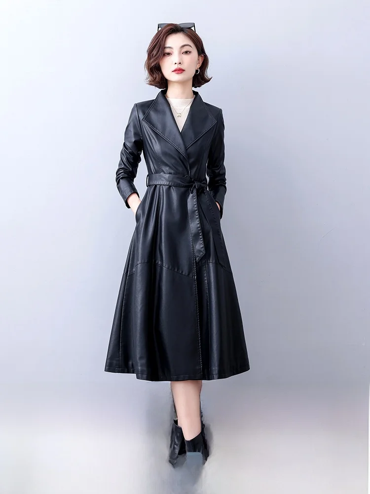 Genuine Leather Coat Haining Sheepskin Women Mid-Length Temperament Outerwear 2024 Spring and Autumn Waist Hugging Slim fit o...