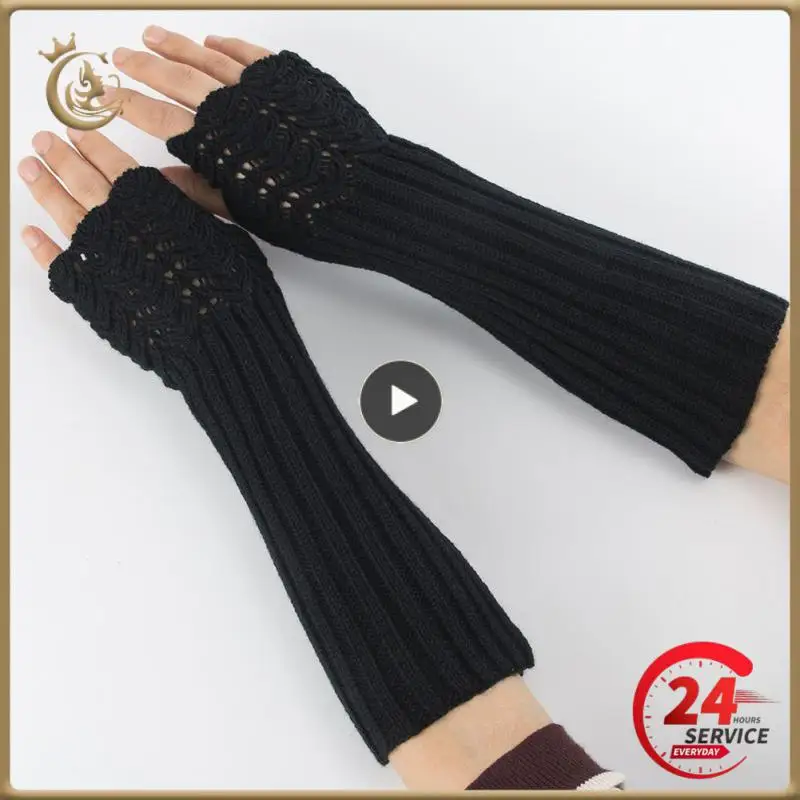 

1 пара модных вязаных перчаток, зимние теплые женские стильные безпальцевые рукавицы, повседневные теплые мягкие женские варежки
