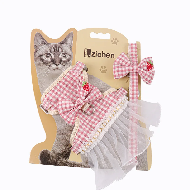

Cat Harness Leash Set Cute Butterfly Cartoon Lattice Teddy Bichon Cat Vest Small Dog Collar Pet Supplies