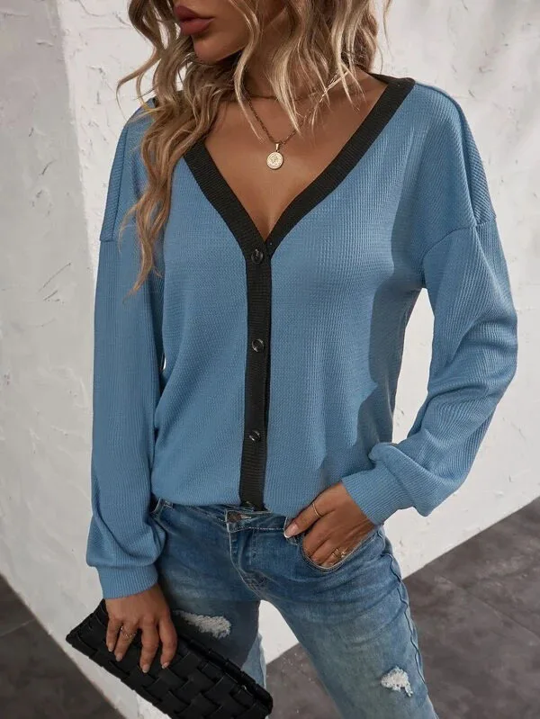 

Autumn Knitted Women's Cardigant Vest Long Sleeve Single Breasted Long Sleeve Patchwork Female Fashion Elegant Casual Lady Top