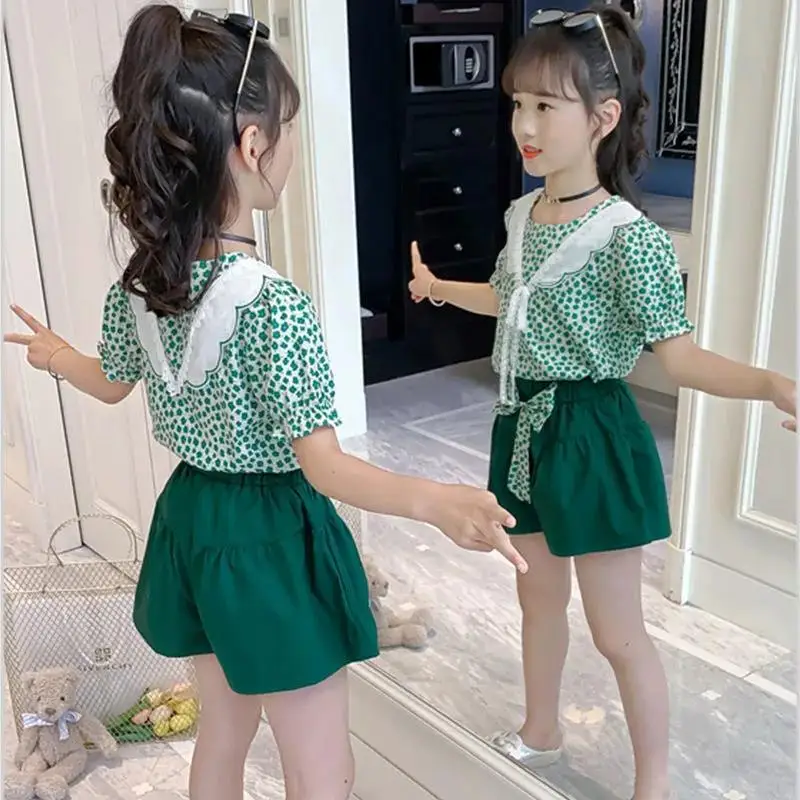 

Kids Clothes Sets for Girls Summer Chiffon Flower Short Sleeve Tops & Bow Shorts Children Outfits Baby Girl Clothing Suit