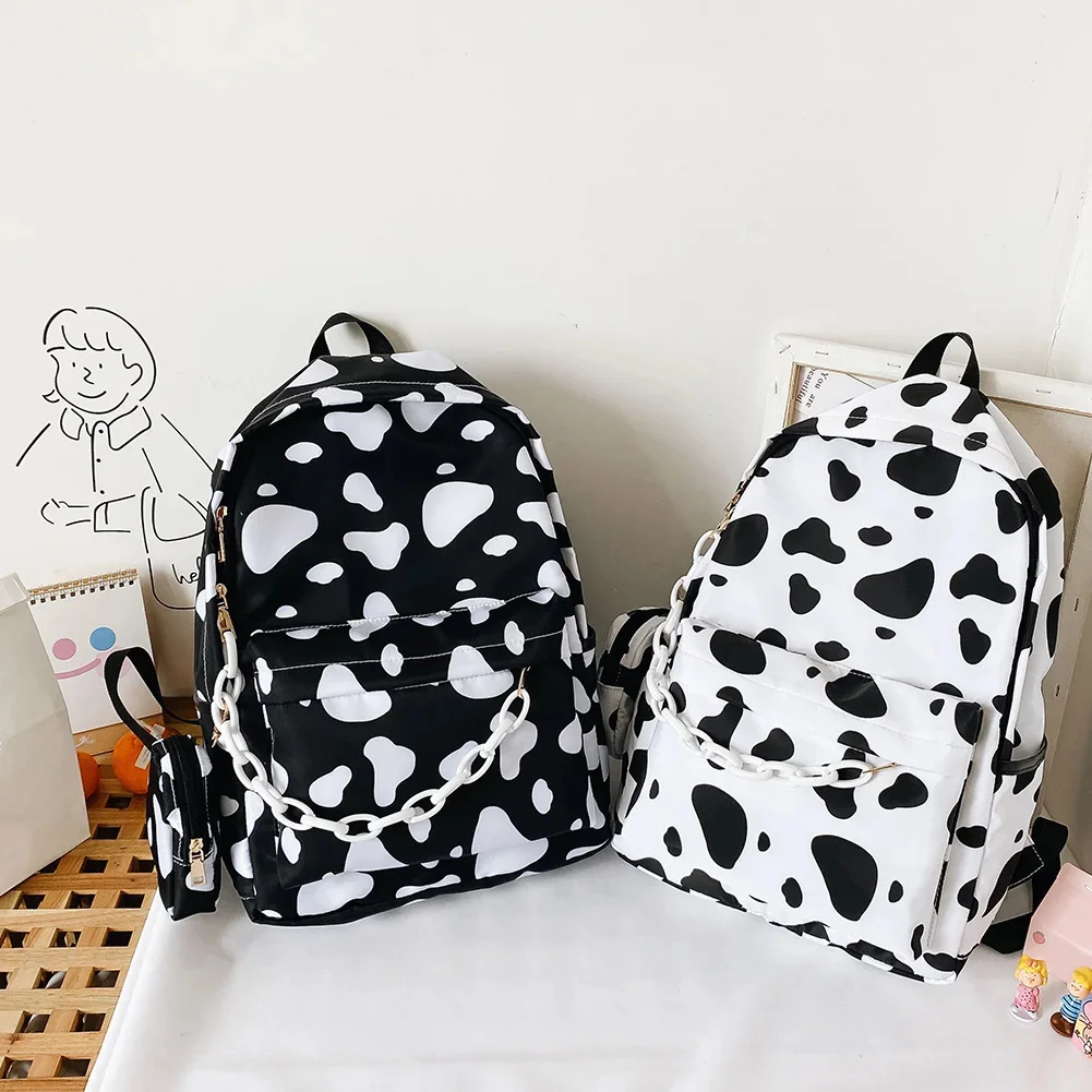 

Vintage Casual Women Nylon Backpack 2023 Cow Pattern School Bags For Students Teenagers Girls Daily Backpacks Travel Knapsack