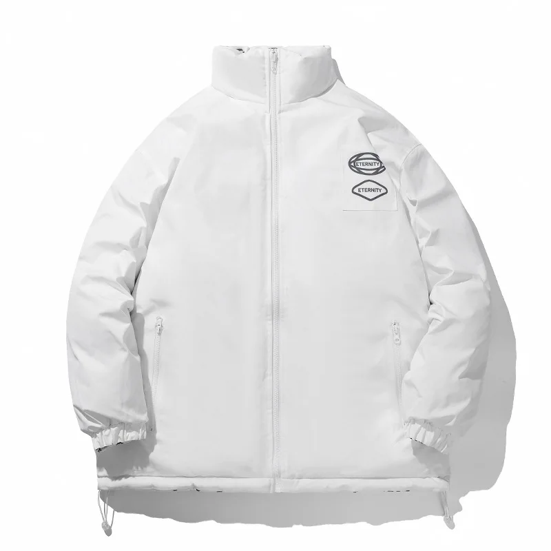 Winter Coat Double-sided Wear Cotton Jackets Mens Fashion Stand-up Collar Letter Full Print Loose Thickened Warm Jacket