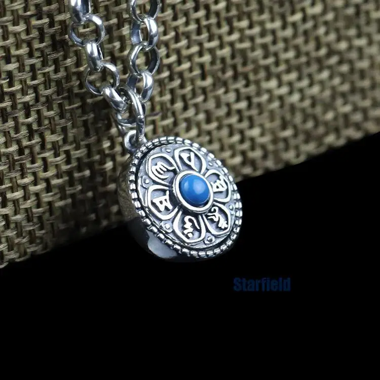 

S925 pure silver ornaments ancient new six words turn pendant necklace male New Year gift