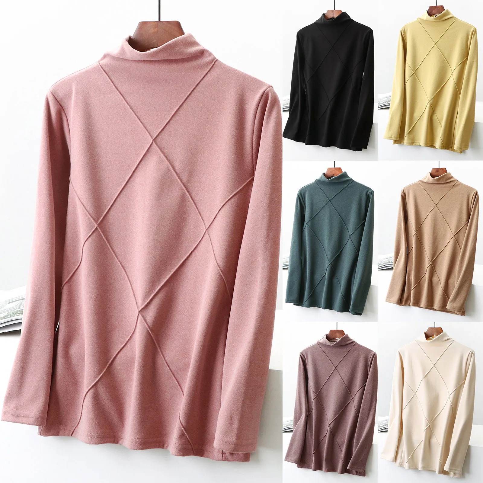 Женская повседневная осенне-зимняя разноцветная вязаная термоводолазка с