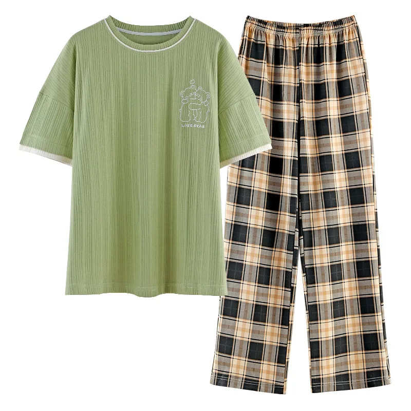 New Sleepwear Cotton Pajamas Set for Women Long Pants Short Sleeved Summer Spring Cartoon Loungewear Fashion Home Clothing Homew