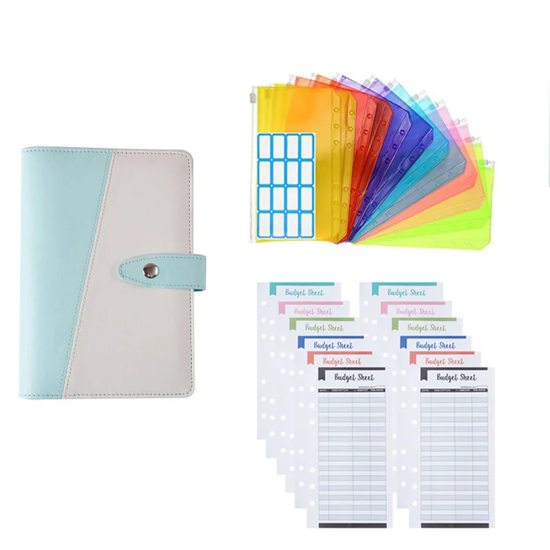 

A6 Budget Binder Pu Duble Color Cover 12pcs Color Zipper Packets 12pcs budget sheets 1pc Lable Planner School supplie 26pcs/set