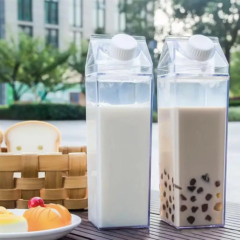 

2Pcs 1000ml Milk Carton Water Bottle Transparent PS Leak-Proof Bottles Portable Clear Box For Juice Tea Milk Bottles