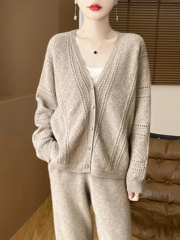 Женский кардиган свитер из 100% мериносовой шерсти с длинными рукавами женская