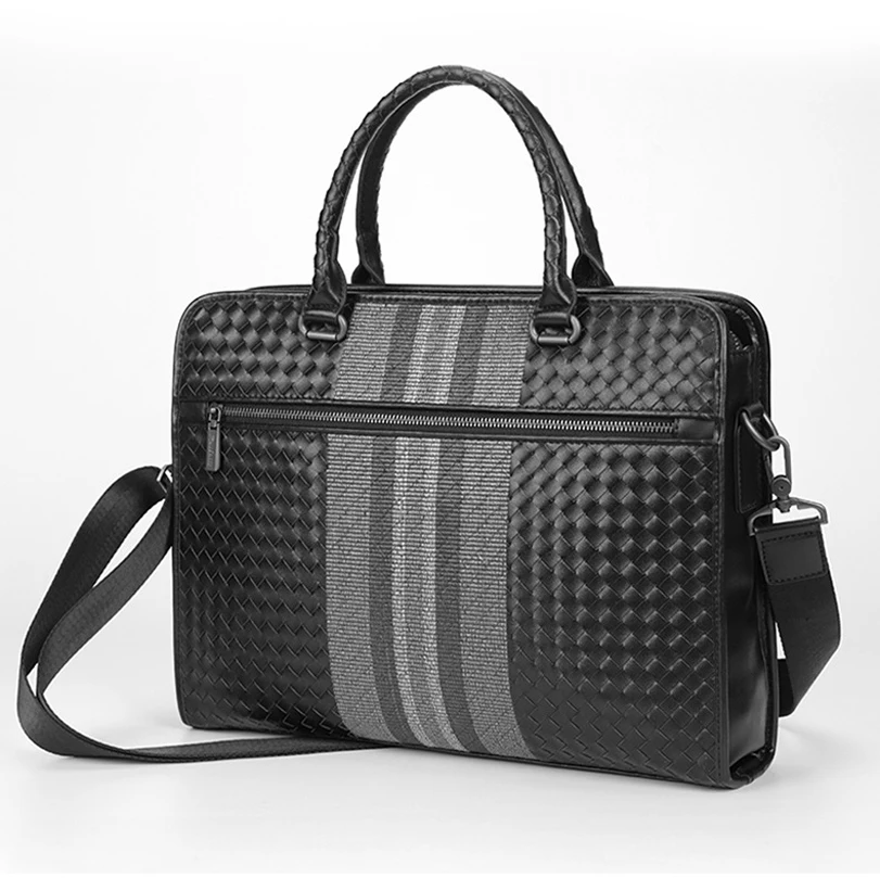 

2023 New Luxury Weave Cow Genuine Leather Business Men's Briefcase Male Shoulder Bag Men Messenger Laptop Computer Designer Bag